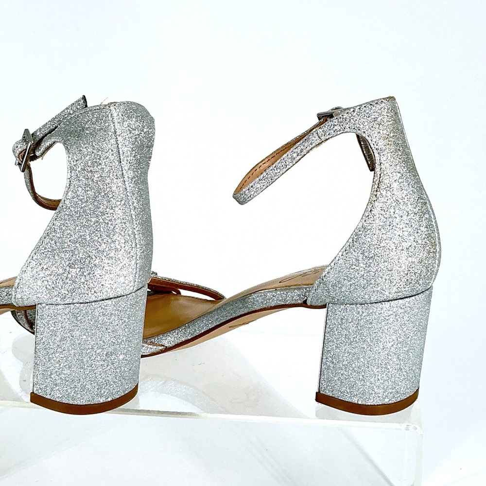 Jewel Badgley Mischka Size 7 Silver Glitter Sparkly Rhinestone Heels Sandals - Picture 11 of 15